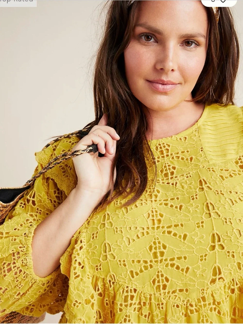 Anthropologie Maeve Clementine Yellow Eyelet Ruffled 3/4 Sleeve Blouse Size 4